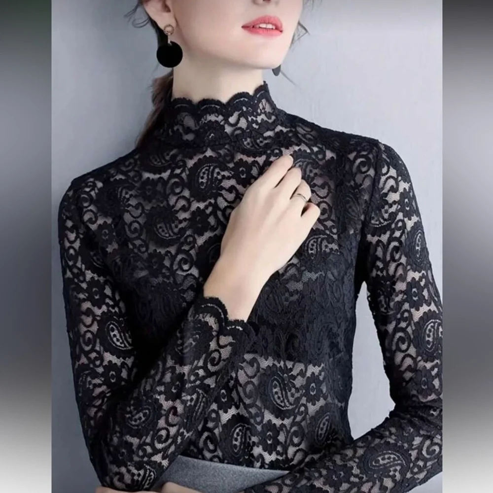 Elegant Black Lace Long Sleeve Top